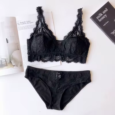 Ensemble de Lingerie en dentelle pour femmes, soutien-gorge et culotte, sans fil, Transparent, Sexy,