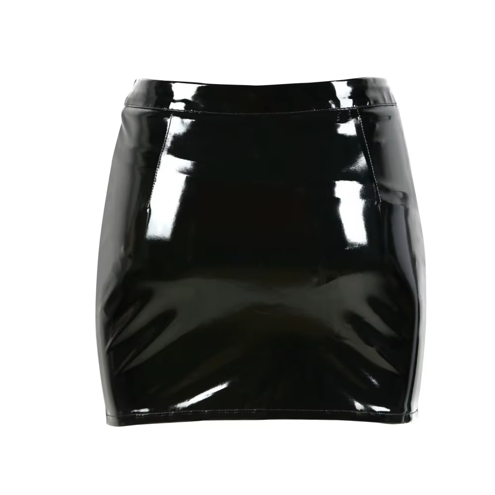Mini jupe crayon en PVC à boutons pour femmes, fermeture éclair en latex de vinyle, jupe serrée bril