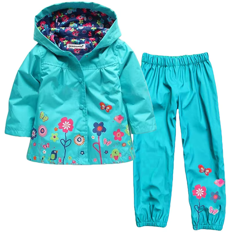 Ensemble de vêtements de printemps pour filles, motif floral, vêtements imperméables, manteau à capu