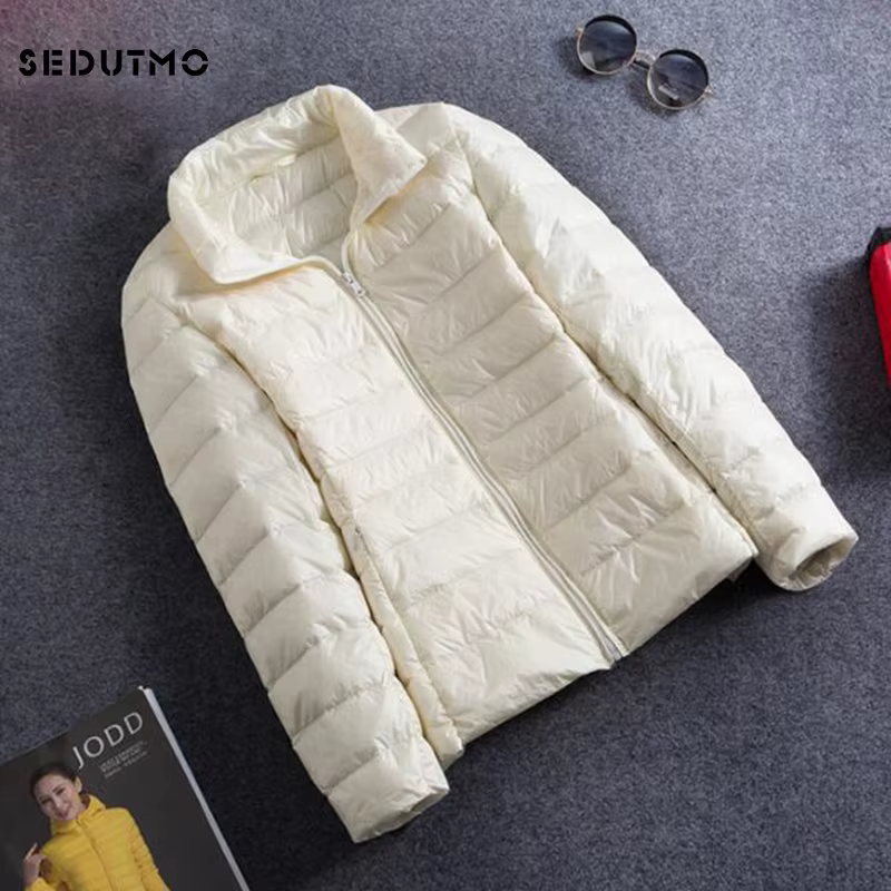 SEDUTMO-Doudoune Ultra Légère en Duvet de Canard pour Femme, Manteau Court, Chaud, Fin, Noir, Printe