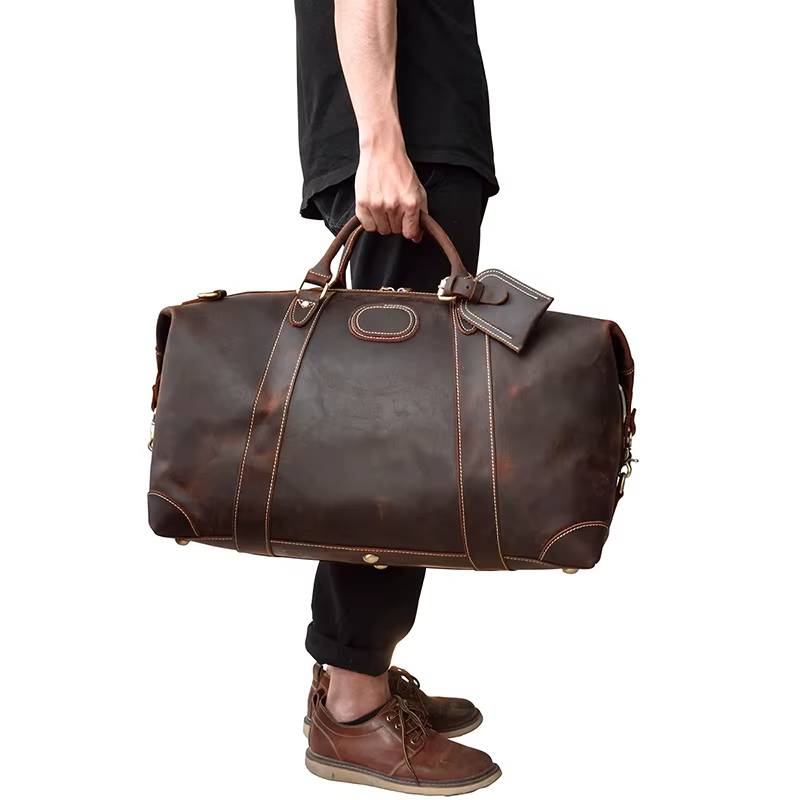 Sacs de voyage en cuir de cheval pour hommes, grand sac à main avec rivet, sac polochon en cuir de v
