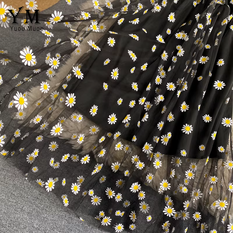 YuooMuoo mode coréenne marguerite fleur imprimé maille robe de soirée été deux couches Spaghetti san