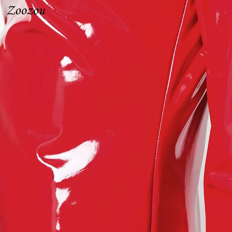 Pull à col roulé en similicuir verni pour femme, chemise à manches longues en Y, pull en PVC avec fe