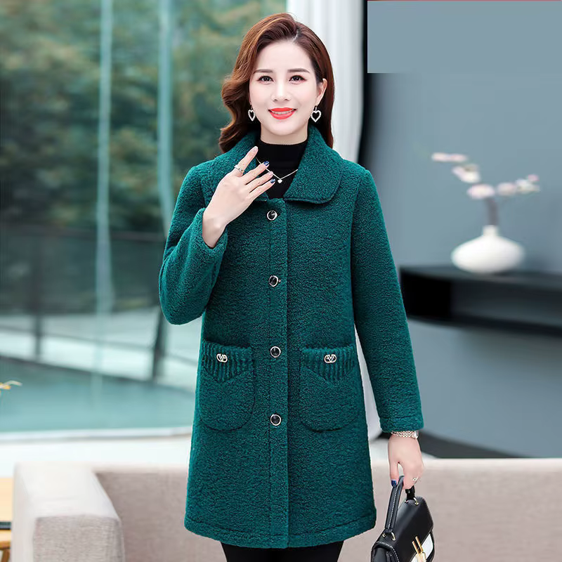 Manteau en fausse laine d'agneau pour mères d'âge moyen, ample, manches longues, vêtements d'extérie