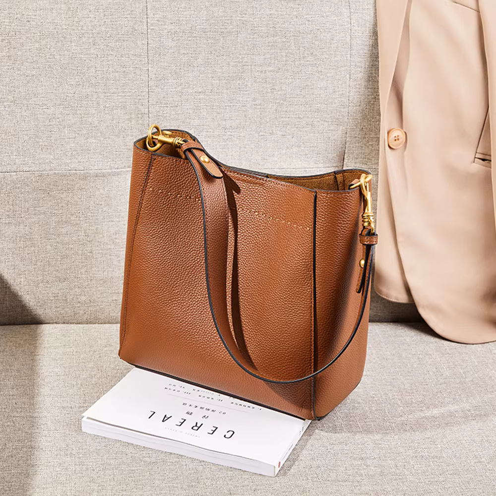 Zency nouveau cuir véritable décontracté Shopper sac à bandoulière banlieue grand seau sac à main Si