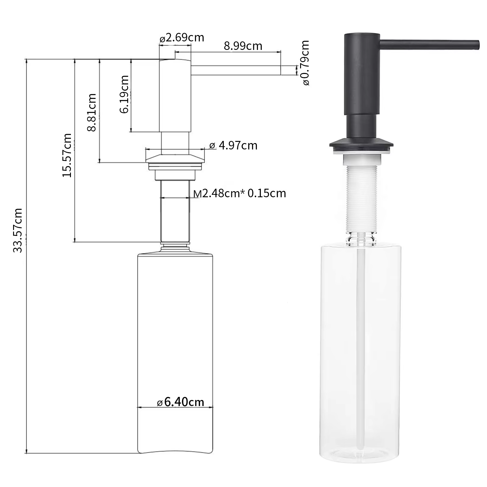 Samodra-Tête de Pompe en Laiton avec Distributeur de Savon Intégré, Bouteille PE de 500ml, Accessoir