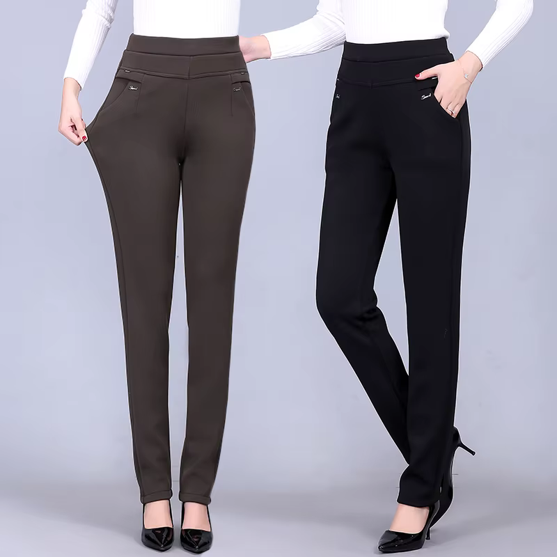 FJN-Pantalon droit décontracté à haute élasticité pour femme, pantalon femme d'âge moyen, velours, g