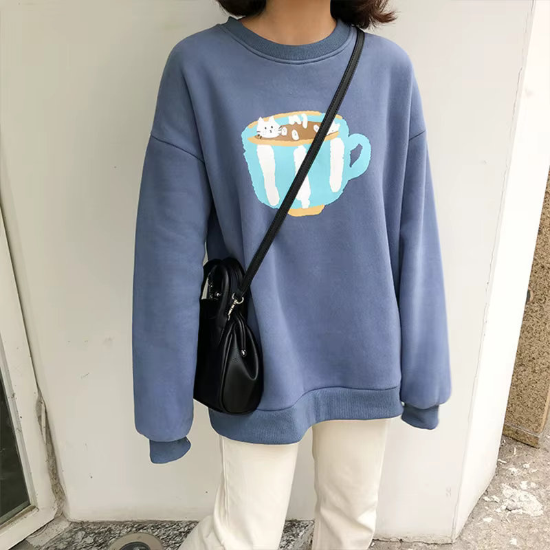 Sweat-shirt à manches longues PVD pour femmes, pulls de style preppy, haut sans chapeau, sweats à ca