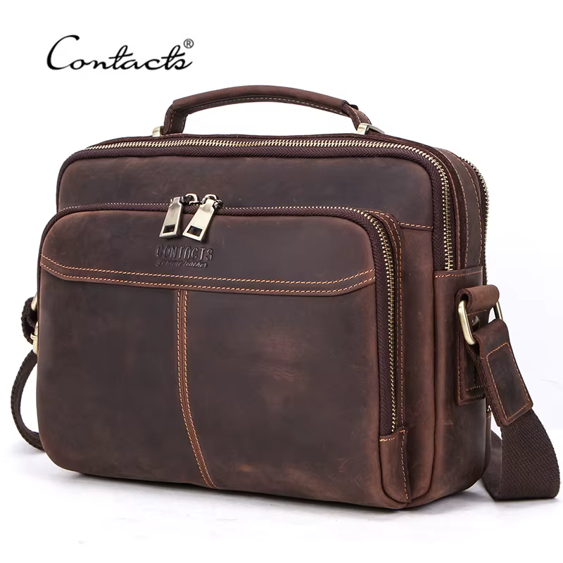 CONTACT'S-Sacs à bandoulière en cuir véritable pour hommes, sac messager décontracté pour hommes d'a