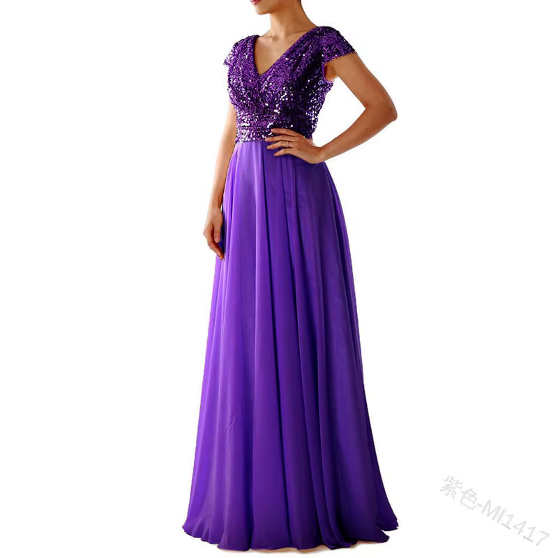 Robe longue à paillettes pour femmes, col rond, haut de rue, danse, mariage, Rhde promo, soirée, dem
