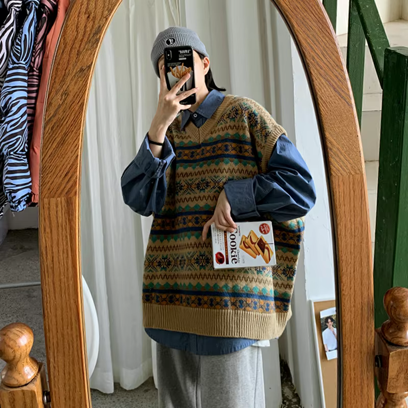 Pull vintage Argyle rétro à col en V pour femmes, pulls souples, vêtements d'extérieur assortis avec