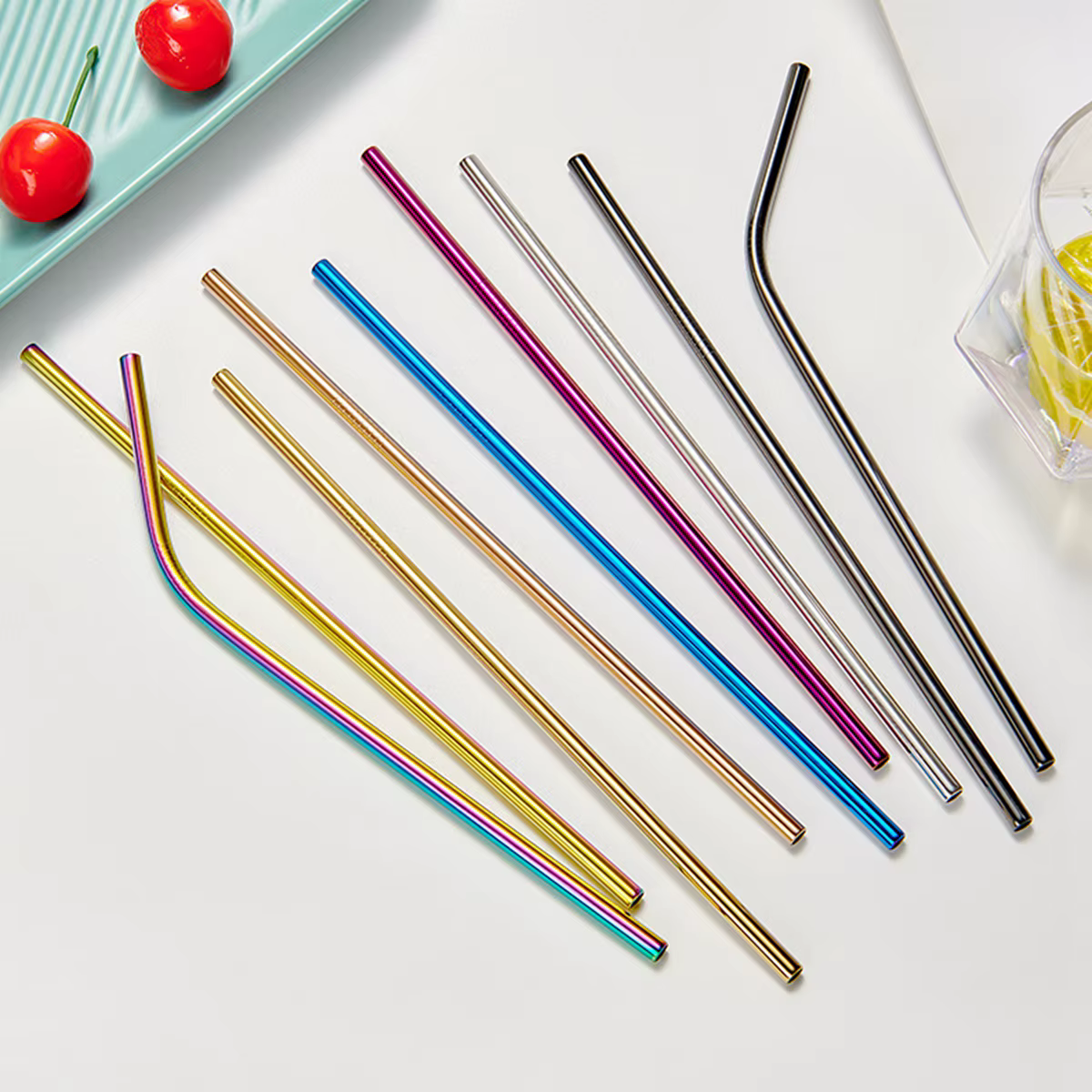 Pailles à boire en métal réutilisables en acier inoxydable 304, 1 pièce, avec brosse de nettoyage, p