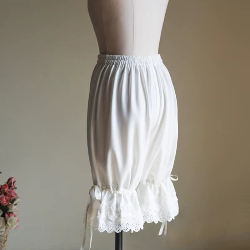 Pantalon bouffant Vintage en dentelle pour femmes, à volants, avec nœud lanterne, couleur unie, sous
