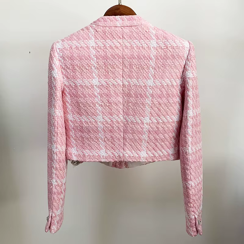 HIGH STREET Nouveauté 2026 Veste courte de créateur pour femme, style doux, avec boutons diamantés, 