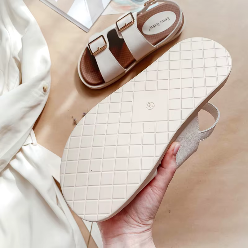 BEAU TODAY-Sandales décontractées en cuir de vache pour femmes, chaussures de sport à talons bas, fa