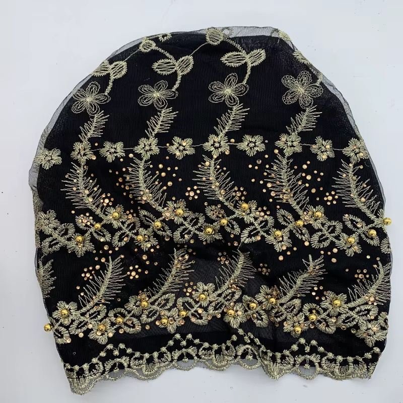 Turban à perles pour femmes, broderie, mode, couvre-chef musulman, Bonnets, chapeau de chimiothérapi