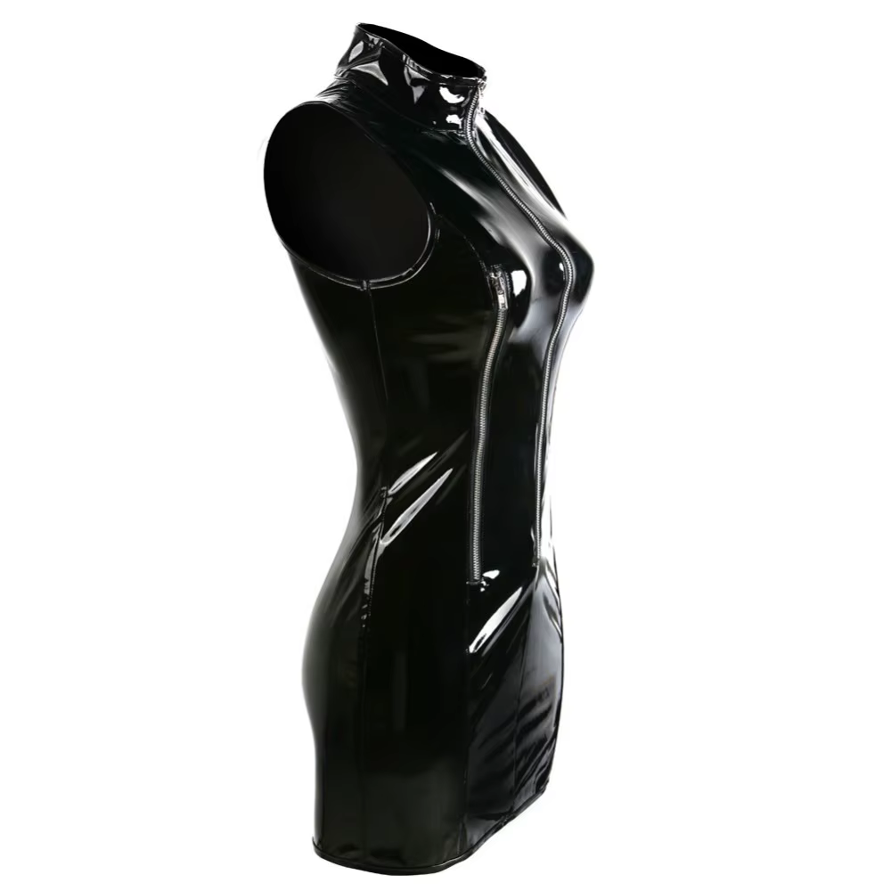 Robe en cuir verni noir PVC Punk, fermeture éclair, Slim, Sexy, moulante, Clubwear, Costume de fête 