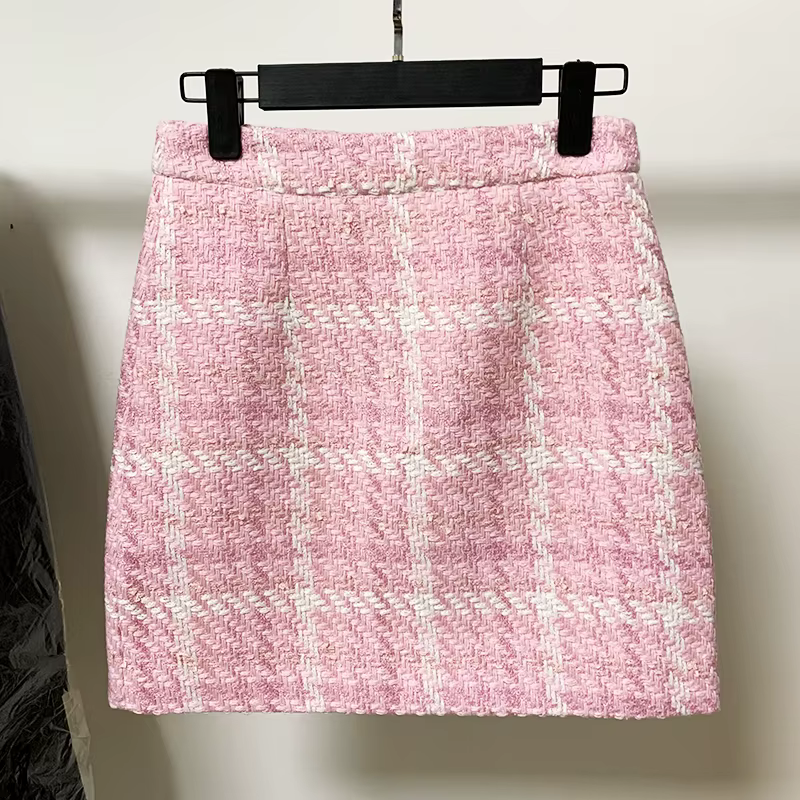 HIGH STREET Nouvelle Collection 2026 Jupe Rose de Créateur pour Femme, en Mélange de Laine Douce, à