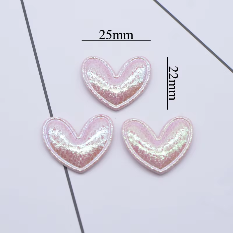 100 pièces de patchs en cuir brillant rembourrés en forme de cœur de 25*22mm, appliques pour vêtemen