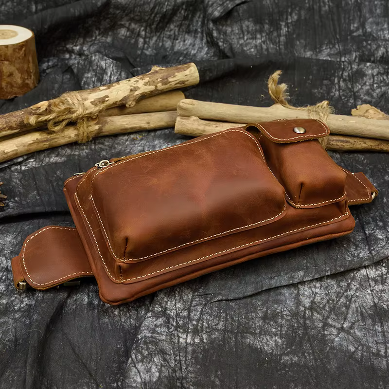 Sac banane en cuir décontracté MAHEU pour homme, sacoche de ceinture extérieure antivol, sacoche de