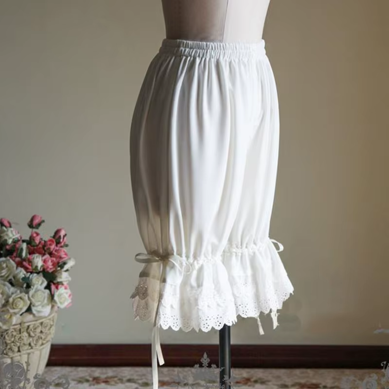 Pantalon bouffant Vintage en dentelle pour femmes, à volants, avec nœud lanterne, couleur unie, sous