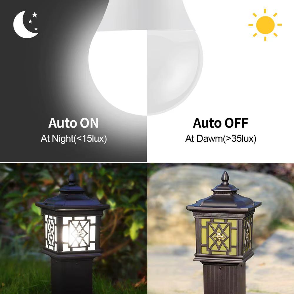 Ampoule LED avec capteur de lumière E27, 15W, crépuscule à l'aube, interrupteur marche/arrêt automat