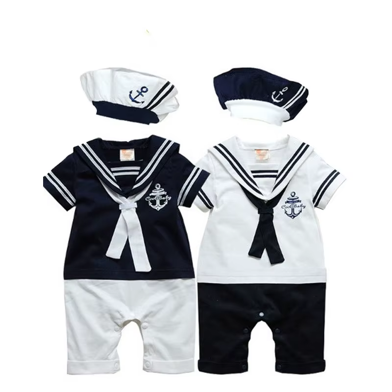 Vêtements d'été pour bébés garçons et filles, barboteuse marine, combinaison de marin pour nouveau-n