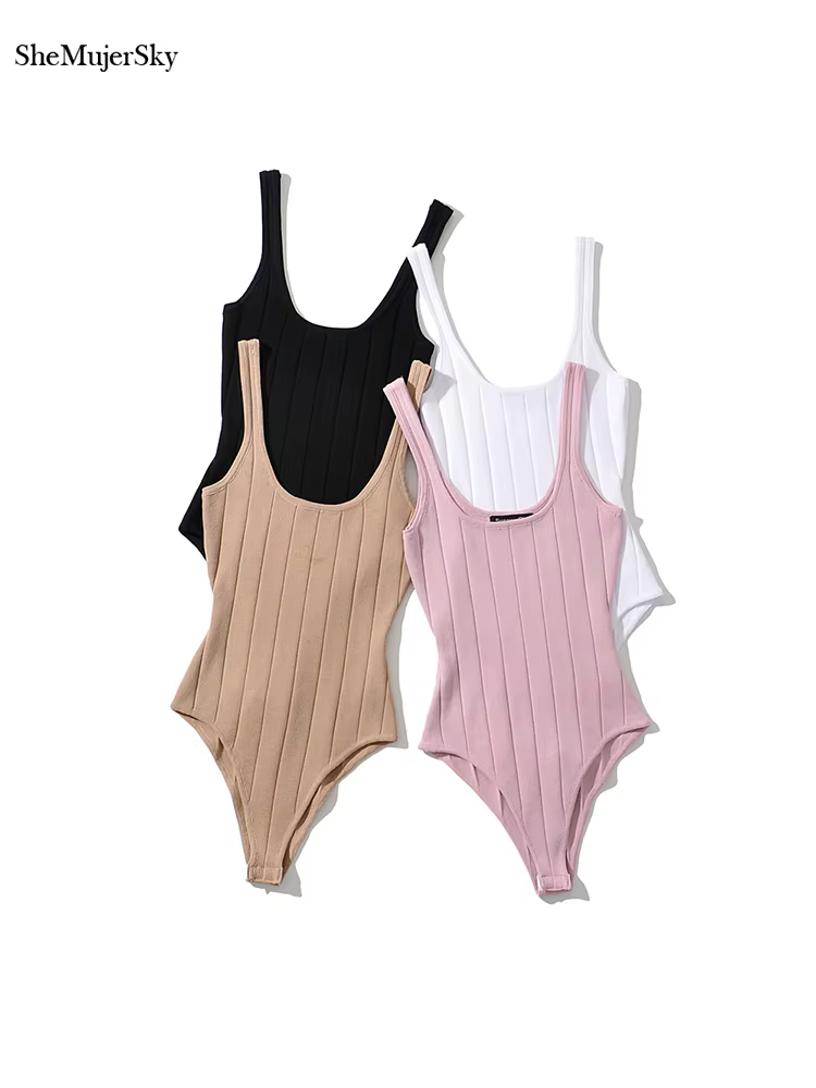SheMujerSky femmes Sexy réservoir sans manches body été tricoté élastique mince couleur unie body