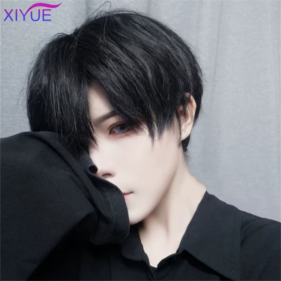 Perruque synthétique courte respirante pour hommes, perruque marron courte et lisse pour Cosplay, pe