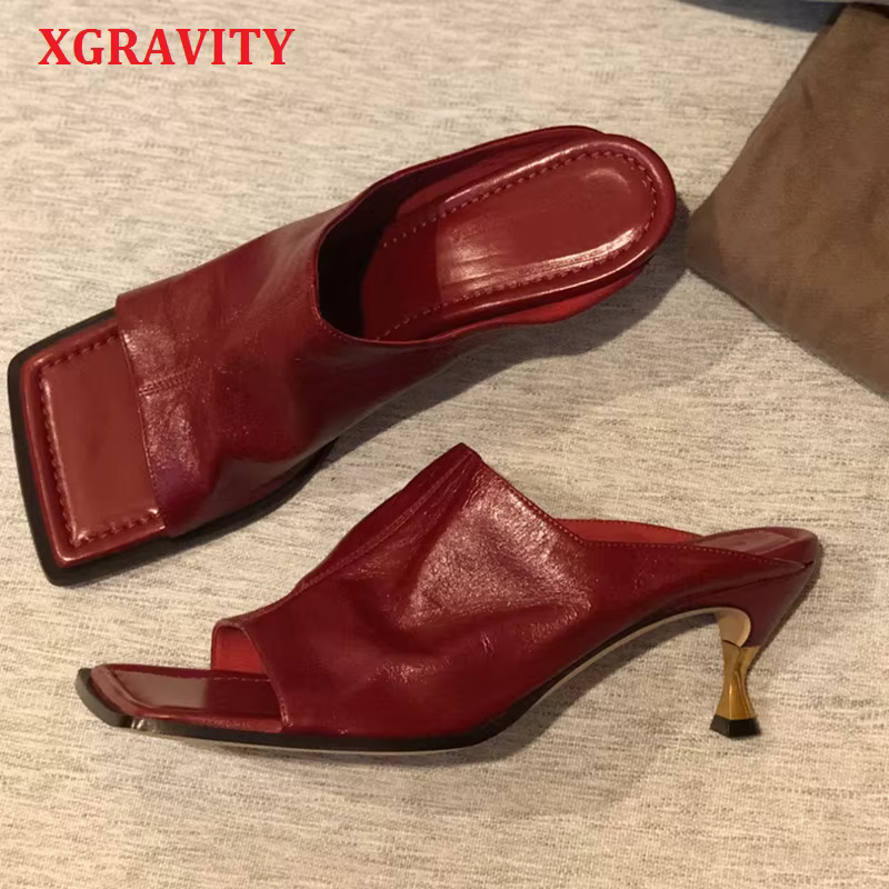 XGRAVITY – sandales de soirée à bout carré pour femmes, chaussures d'été Sexy et Vintage de qualité 
