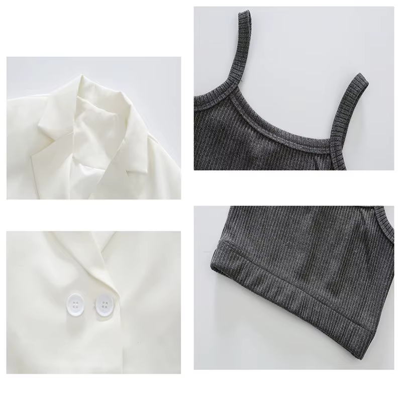 Ensemble de vêtements pour adolescentes, Top court + veste Blazer et pantalon, costume blanc 3 pièce