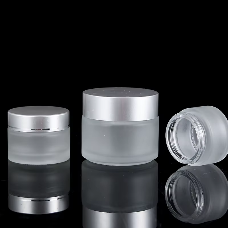 Bouteilles d'onguent rechargeables en verre givré, Pot cosmétique vide, conteneur de crème pour le v