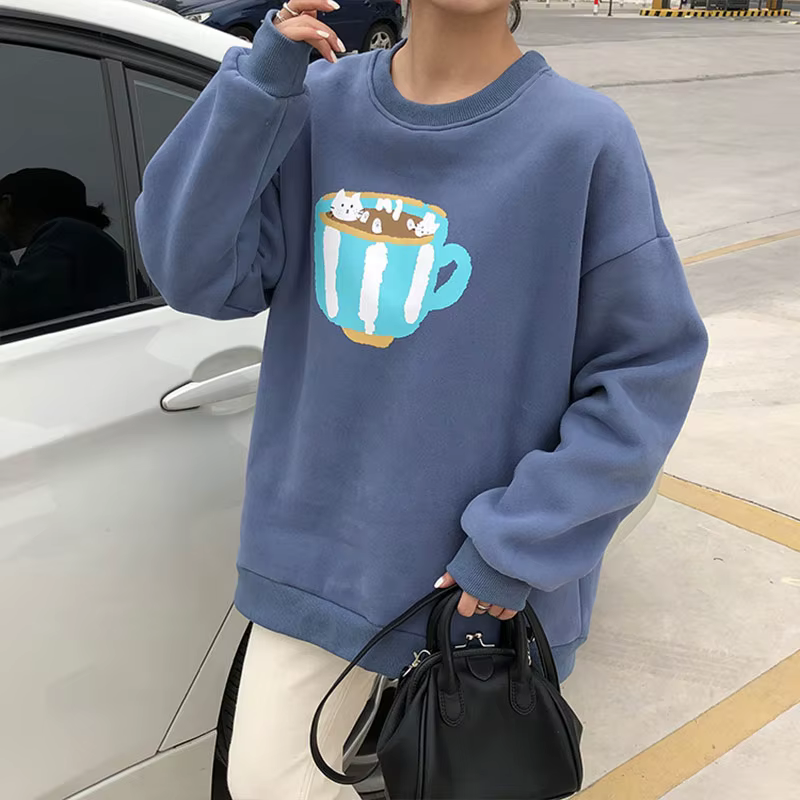 Sweat-shirt à manches longues PVD pour femmes, pulls de style preppy, haut sans chapeau, sweats à ca