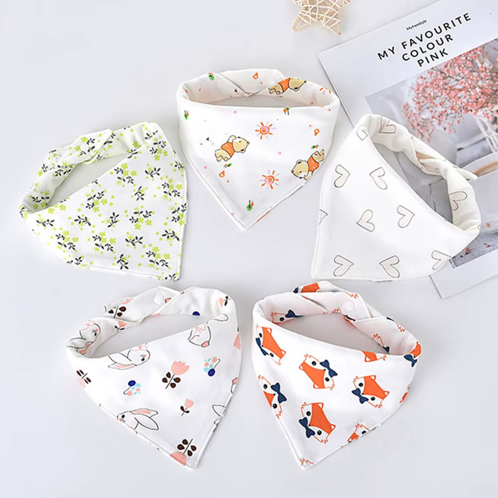 Bavoirs Triangle Double en coton pour bébé, 5 pièces/lot, serviette de salive imprimée de dessin ani