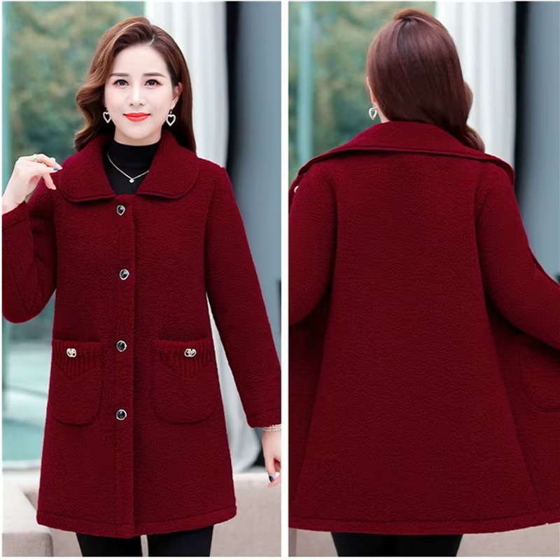 Manteau en fausse laine d'agneau pour mères d'âge moyen, ample, manches longues, vêtements d'extérie