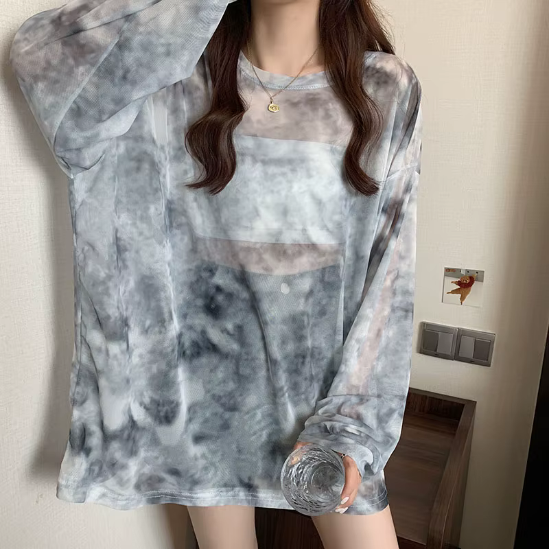 T-shirt à manches longues pour femmes, respirant, col rond, maille, résistant au soleil, style corée