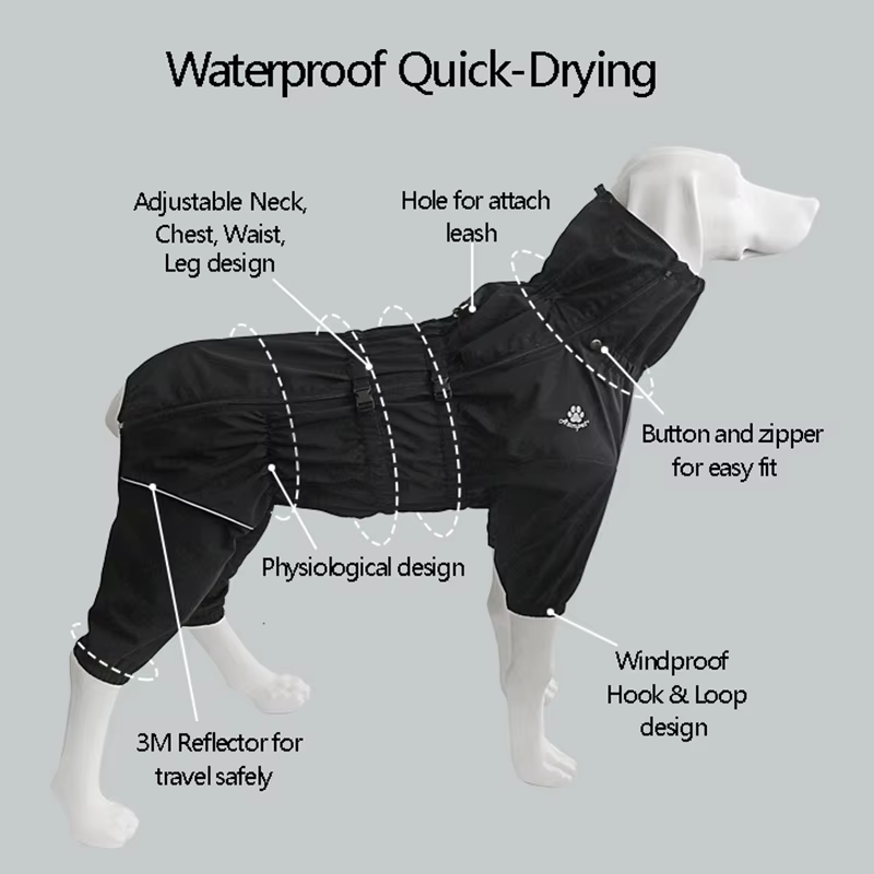 Veste d'extérieur imperméable pour chien, vêtements d'hiver, manteau chaud, grande combinaison réflé