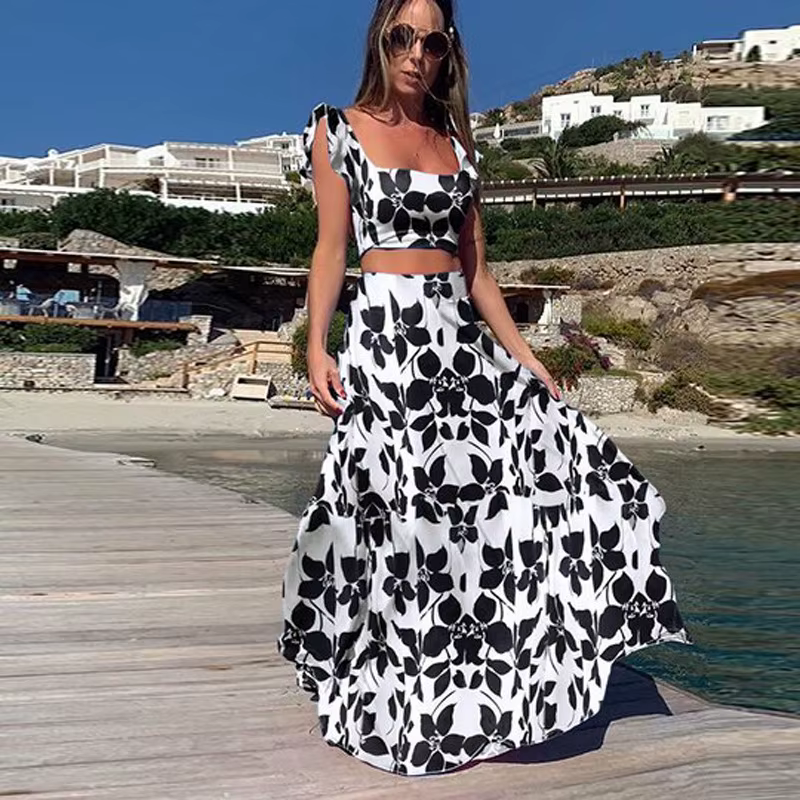 Ensemble 2 pièces grande taille pour femmes, haut court + jupe longue taille haute, ensembles Maxi a