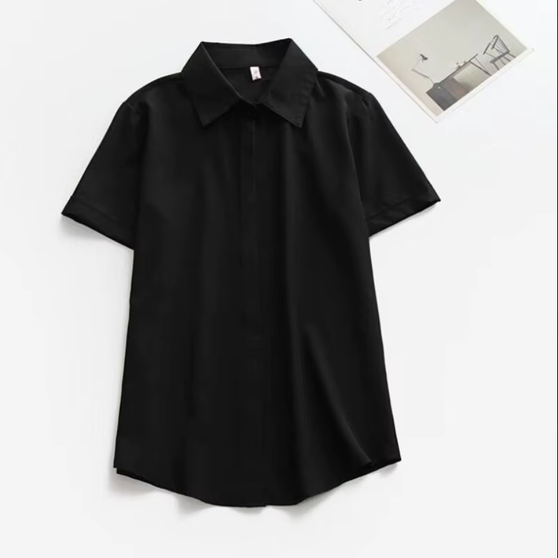 JMPRS grande taille femmes chemise blanche été à manches courtes bureau dames noir boutonné hauts am