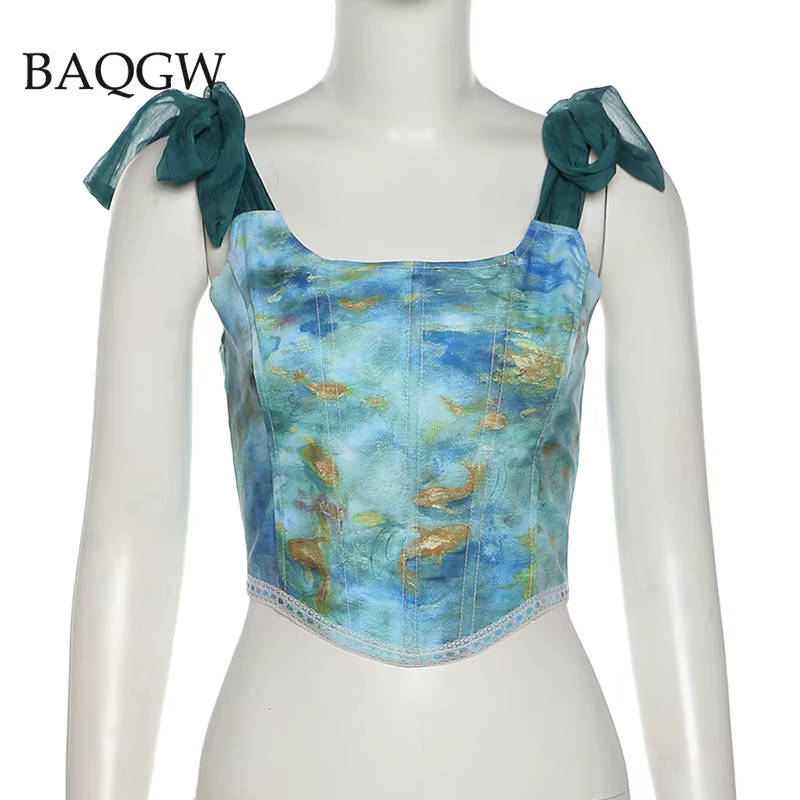 Débardeur imprimé Vintage et esthétique pour femme, haut court, mode été, élégant, slim, Clubwear, C