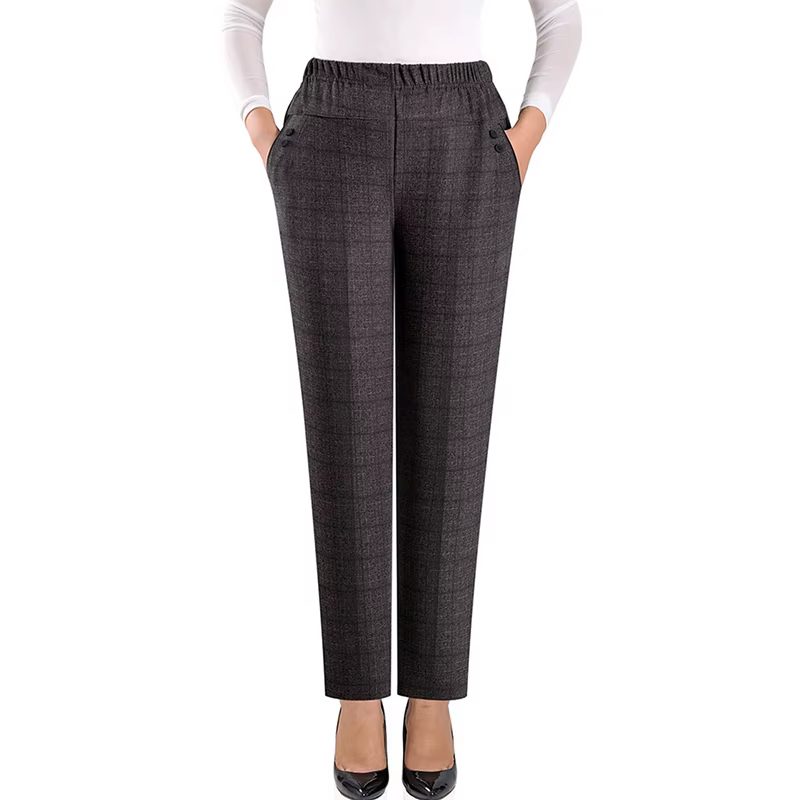 Pantalon surdimensionné élastique pour femme d'âge moyen, taille haute, ample, décontracté, chaud, e