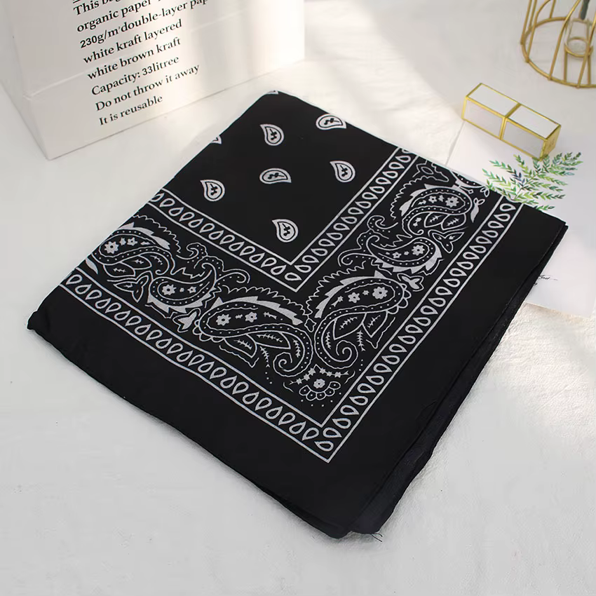Bandana tête carrée Hip Hop foulards noirs femmes sport Bandana bandeau de cheveux foulard de cou sp