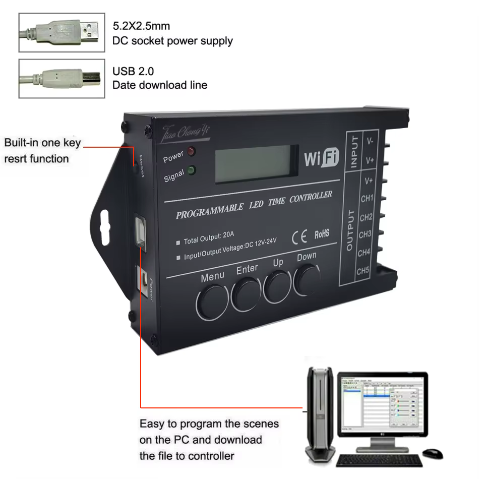 TC420 TC421 WIFI temps programmable 5 CH sortie led bande lumineuse contrôleur, largement utilisé da