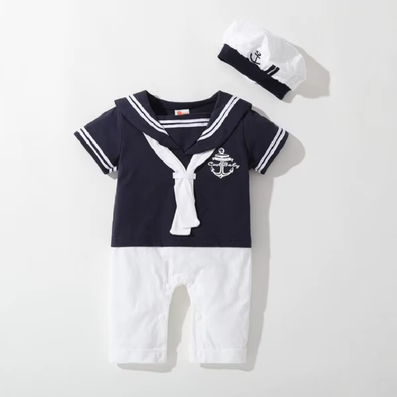 Vêtements d'été pour bébés garçons et filles, barboteuse marine, combinaison de marin pour nouveau-n