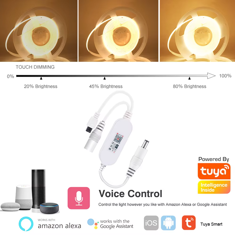 Bande lumineuse LED COB Wifi 12V, Kit d'alimentation à intensité variable, télécommande US EU UK 320