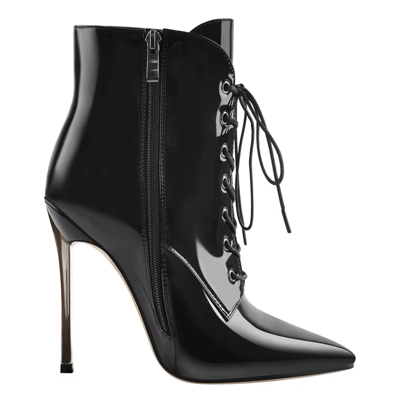 DALTolmaker-Bottes de rinçage à lacets pour femmes, bottes pointues en métal, talon haut fin, fermet