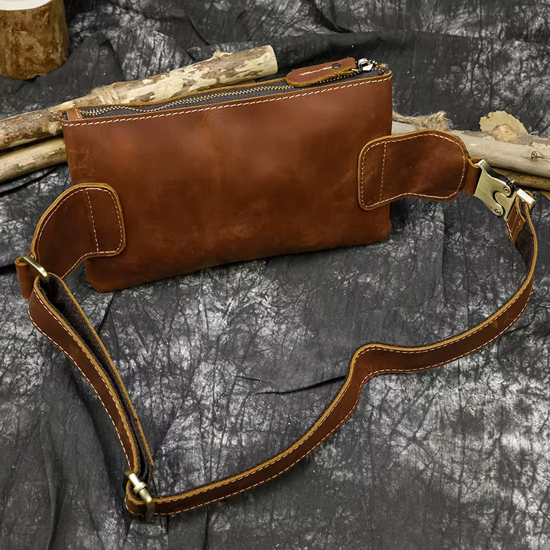Sac banane en cuir décontracté MAHEU pour homme, sacoche de ceinture extérieure antivol, sacoche de