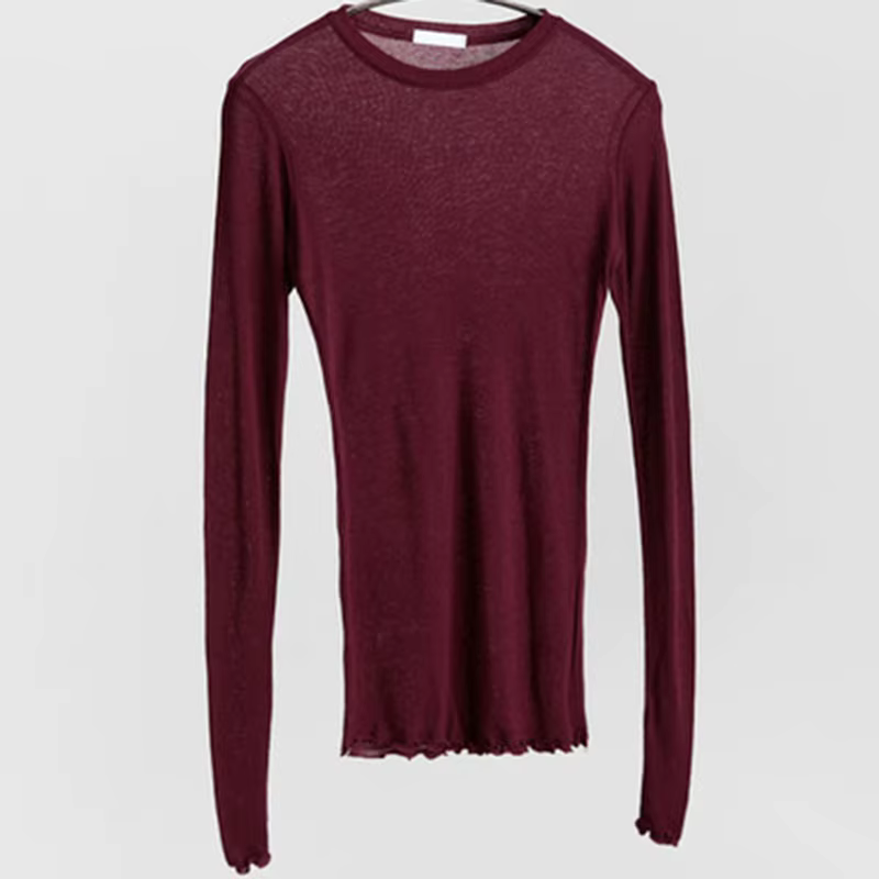 T-shirt à manches longues pour femmes, simple, en coton, élastique, basique, décontracté, sexy, fin,