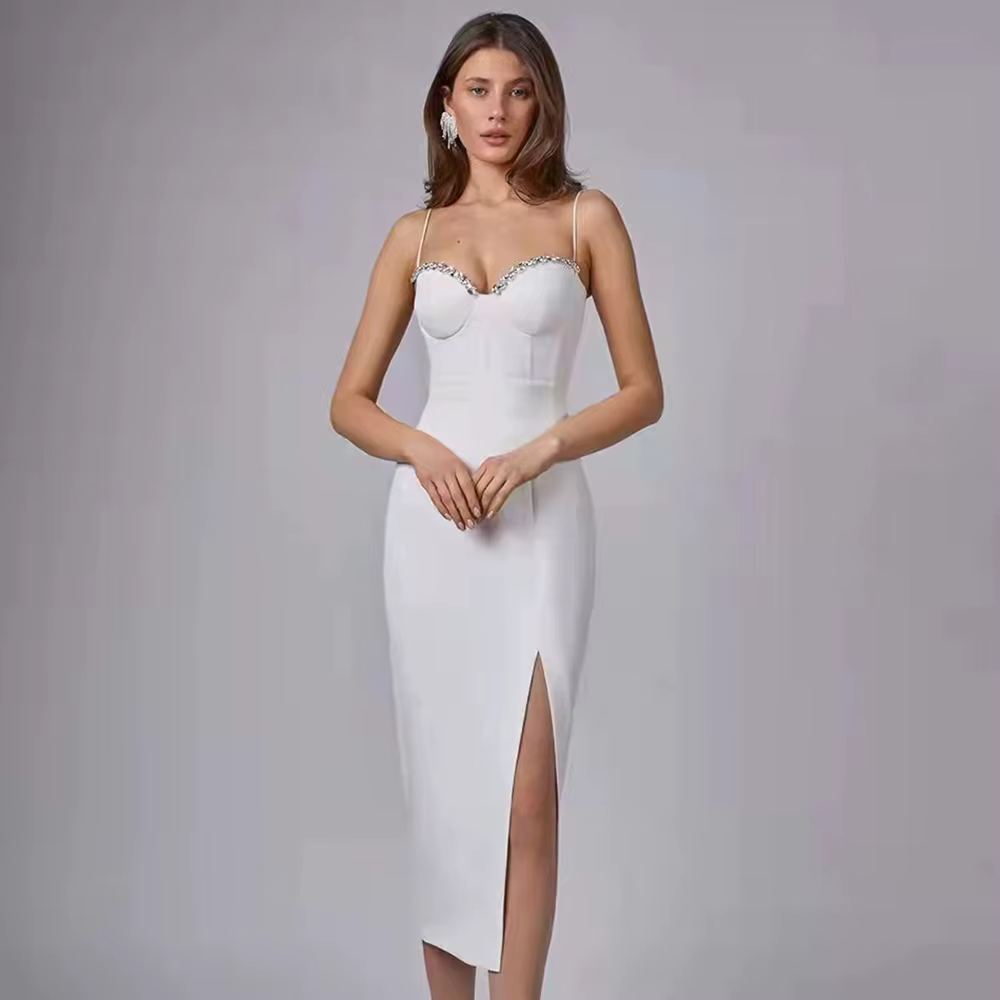 Robe à perles Spaghetti pour femmes, Sexy, sans manches, moulante, vêtements à bandes, robe de soiré
