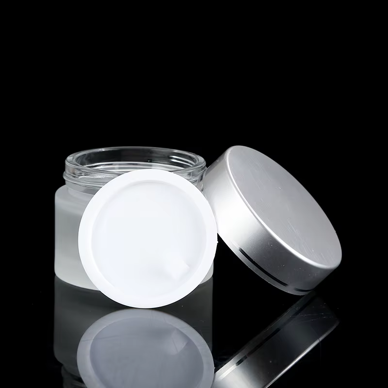 Bouteilles d'onguent rechargeables en verre givré, Pot cosmétique vide, conteneur de crème pour le v